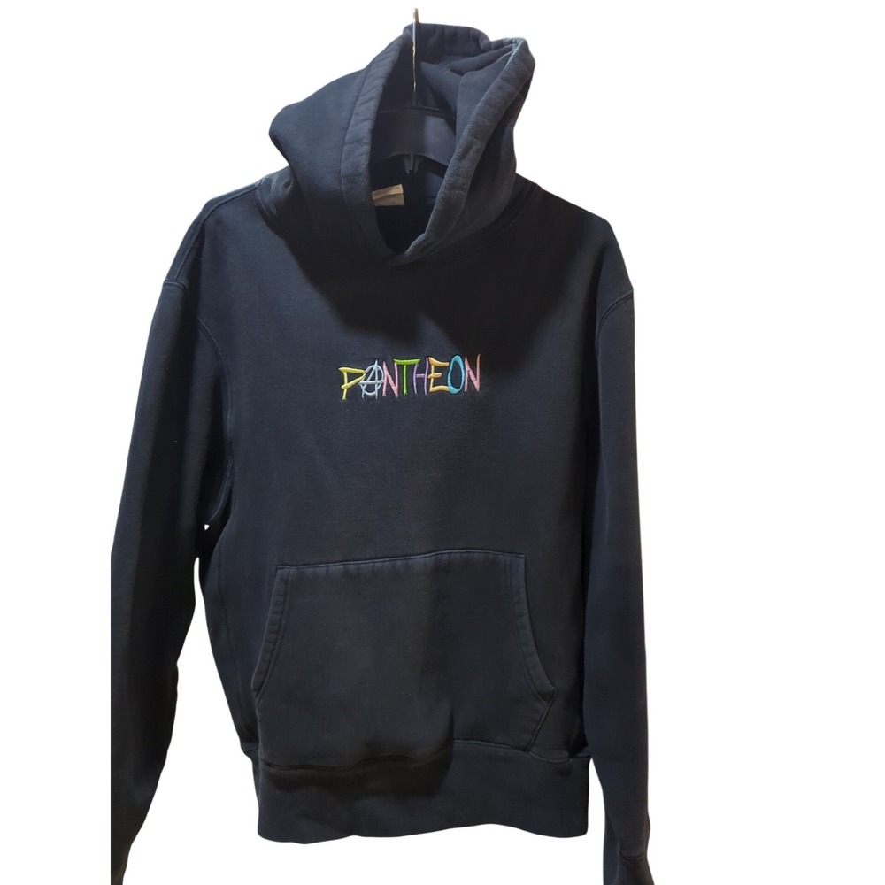 MADE Pantheon Embroidered Hoodie Black Pullover Sweatshirt Streetwear Y2K XL